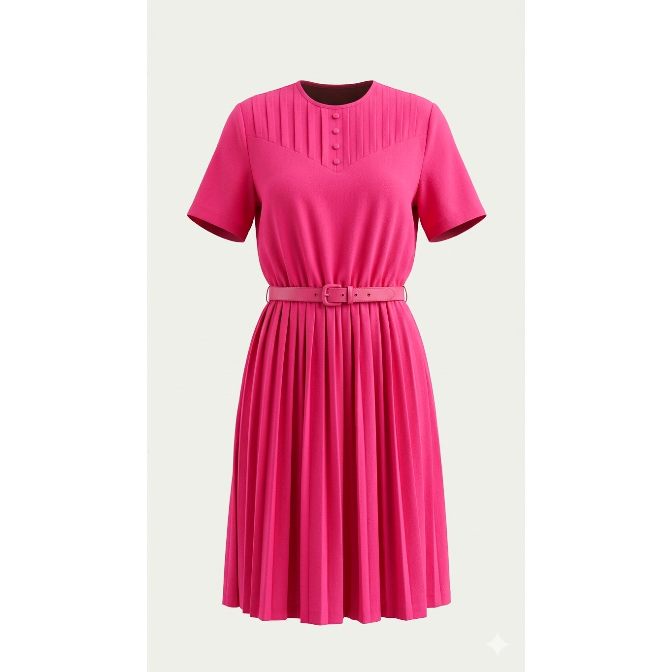 Vintage 80s Blair Boutique Pink Pleated Day Dress W/ Belt - Size 12p